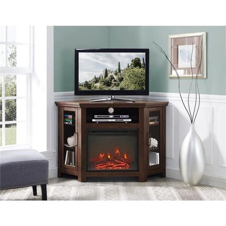 FINE-LINE 48 in. Wood Corner Fireplace Media TV Stand Console - Traditional Brown FI601858